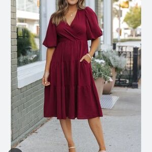 Wine Colored Tier Dress-L
